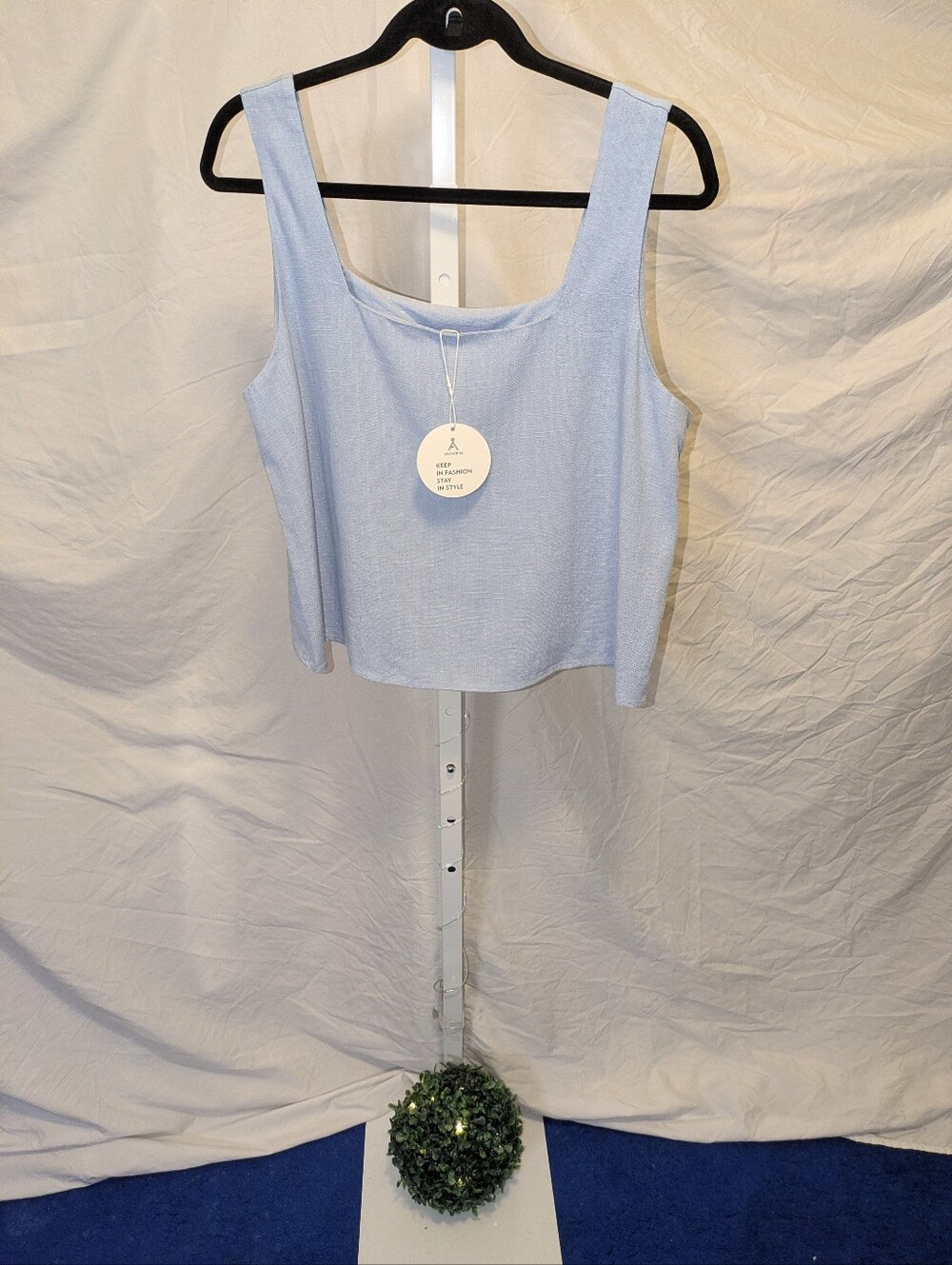 NWT ANRABESS Light Blue Linen Blend Square Neck Crop Tank Top - Size M
